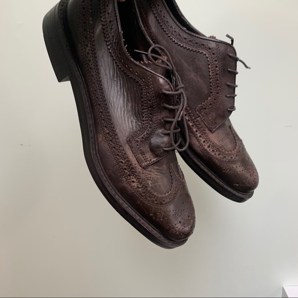 Rustic Wingtip Dark Brown Leather Shoes-US Size 9 - Picture 2 of 12